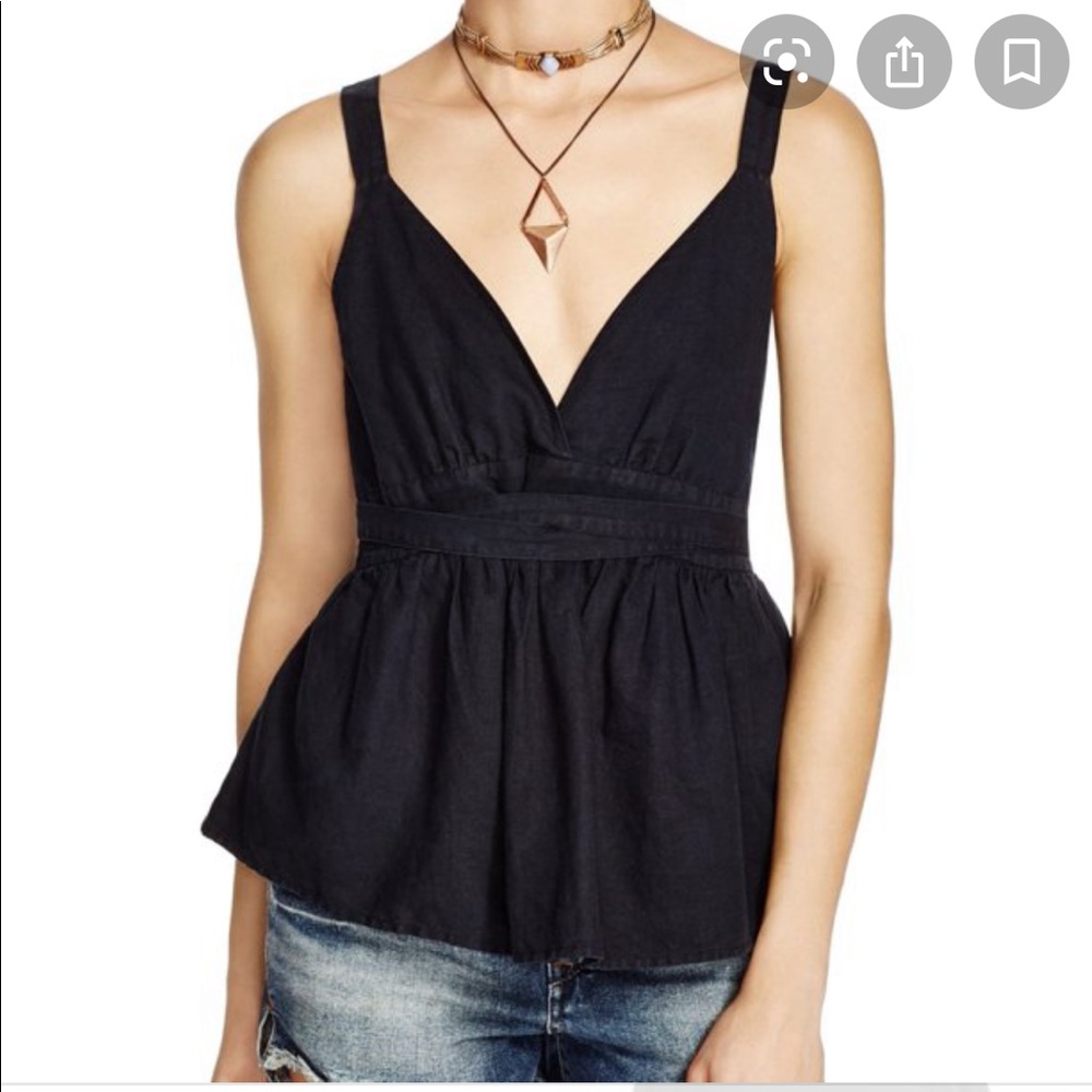 Free People Benji linen peplum black top